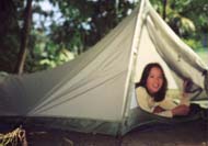 tina in her tent